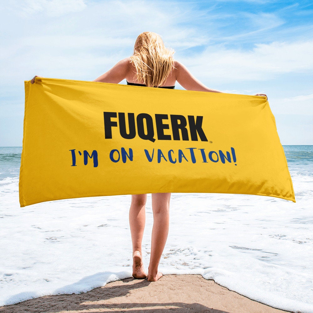 FUQERK 'I'm On Vacation' Beach Towel | Vibrant Style & Comfort | Yellow